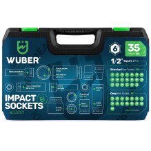Set of long impact sockets 35 pieces 1 / 2" hexagonal WUBER Set of long impact sockets 35 pieces 1 / 2" hexagonal WUBER