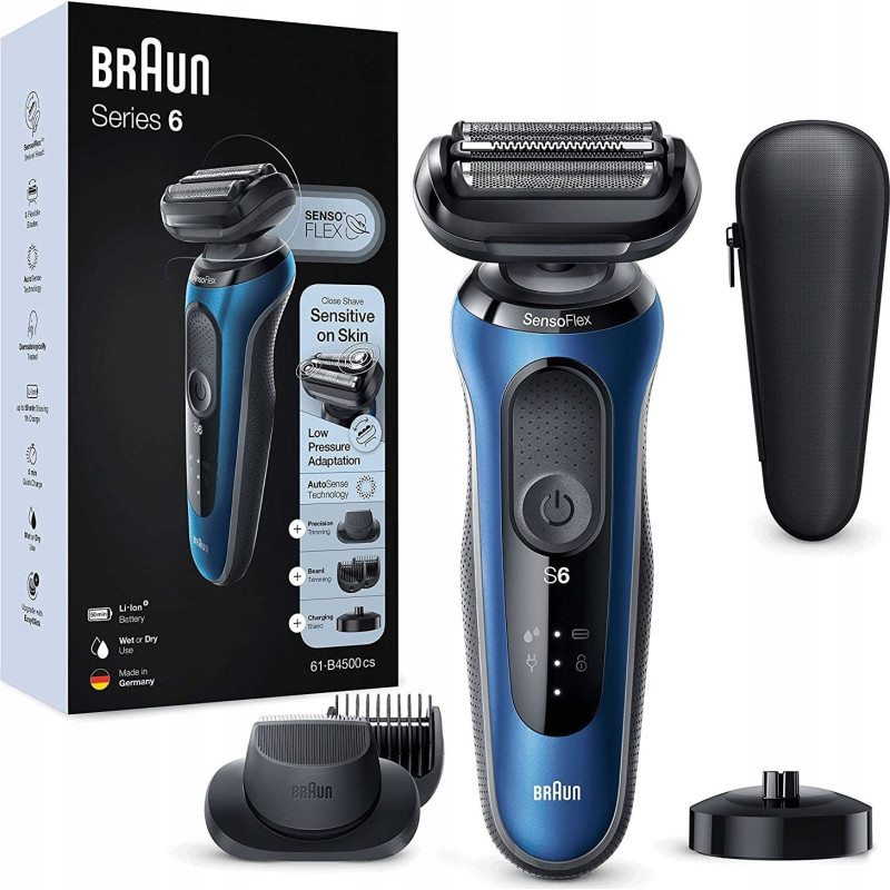 Skrobak folijos Braun Series 6 61-B4500cs su mygtukais, LED, maitinimas iš tinklo / baterijos Black Blue