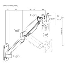 Maclean MC-332 Double Arm Monitor Wall Mount, 17-32", 9kg max, Computer Screen Holder
