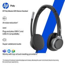 HP Poly Mission 625 Headset - Mission 600 series - on-ear - wired - USB-C, USB-A - Black - Microsoft Teams Open Office C HP Poly Mission 625 Headset - Mission 600 series - on-ear - wired - USB-C, USB-A - Black - Microsoft Teams Open Office C