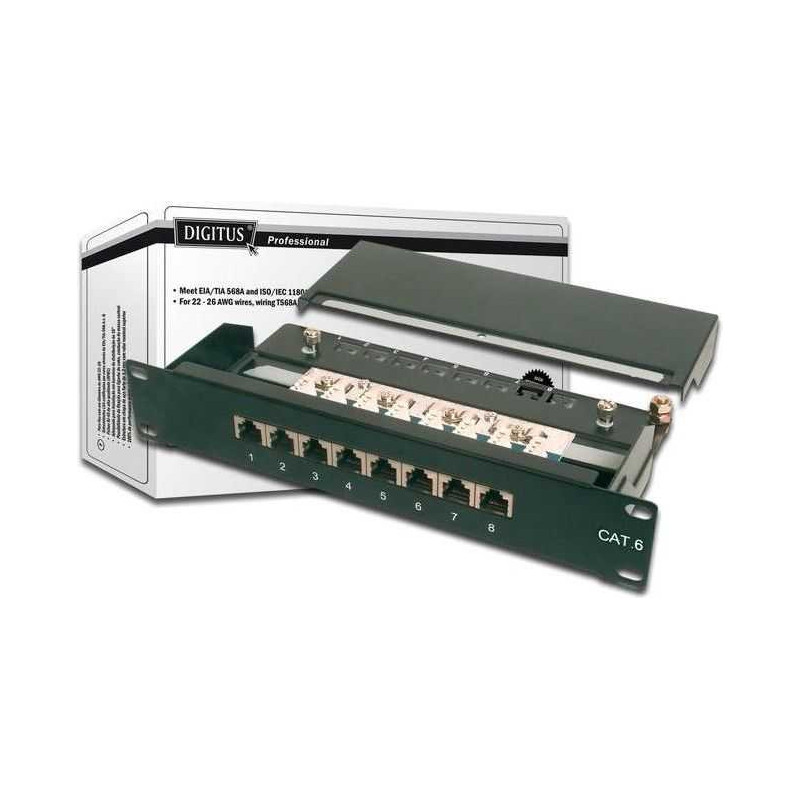DIGITUS Patch panel 1HE 8-Port Cat6 ClassE 1U black