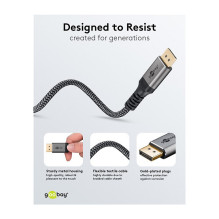 Goobay Plus DisplayPort 2.0 / 2.1 Kabel, 16K @ 60Hz, 80 Gbit / s (grau, 3 Meter) Goobay Plus DisplayPort 2.0 / 2.1 Kabel, 16K @ 60Hz, 80 Gbit / s (grau, 3 Meter)