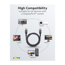 Goobay Plus DisplayPort 2.0 / 2.1 Kabel, 16K @ 60Hz, 80 Gbit / s (grau, 3 Meter) Goobay Plus DisplayPort 2.0 / 2.1 Kabel, 16K @ 60Hz, 80 Gbit / s (grau, 3 Meter)