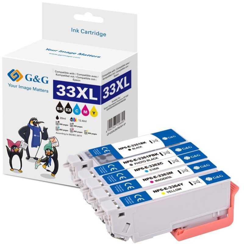 Rašalo kasetės G&amp;G XL 5 vnt. Epson 33XL / T3357