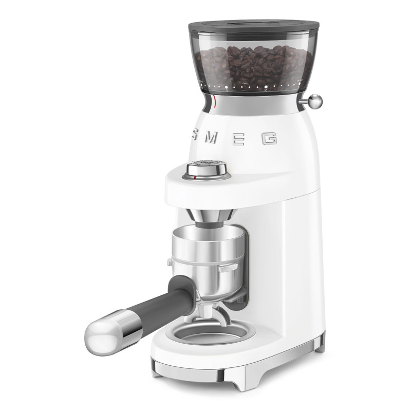 Smeg Coffee Grinder CGF03WHEU, 15 Grind Settings, 240g Bean Container, 150W, White