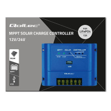 Qoltec 53671 Saulės energijos įkrovimo valdiklis MPPT 15A skirtas DC vartotojų maitinimui ir baterijų įkrovimui 12V / 24 Qoltec 53671 Saulės energijos įkrovimo valdiklis MPPT 15A skirtas DC vartotojų maitinimui ir baterijų įkrovimui 12V / 24
