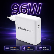 Qoltec 51783 PD 96W charger , 5-20V , 3-4.8A , USB-C