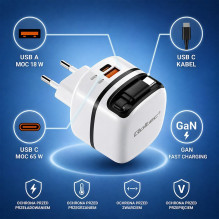 Qoltec 51784 GaN 65W charger , 5-20V , 3-3.25A , USB-C PD PPS