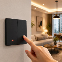 Qoltec 52708 Smart 2-Gang Light Switch , Wi-Fi , Timer , Tuya , Smart life , Black