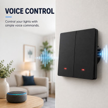 Qoltec 52708 Smart 2-Gang Light Switch , Wi-Fi , Timer , Tuya , Smart life , Black