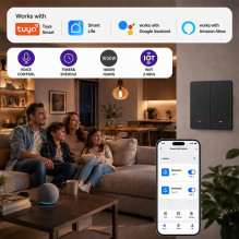 Qoltec 52708 Smart 2-Gang Light Switch , Wi-Fi , Timer , Tuya , Smart life , Black