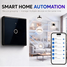 Qoltec 52711 Smart Touch 1-Gang Light Switch , Wi-Fi , Timer , Tuya , Smart Life , Tempered Glass , Black Qoltec 52711 Smart Touch 1-Gang Light Switch , Wi-Fi , Timer , Tuya , Smart Life , Tempered Glass , Black