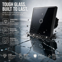 Qoltec 52711 Smart Touch 1-Gang Šviesa Switch, Wi-Fi, laikmatis, Tuya, Smart, Tempered Glass Qoltec 52711 Smart Touch 1-Gang Šviesa Switch, Wi-Fi, laikmatis, Tuya, Smart, Tempered Glass