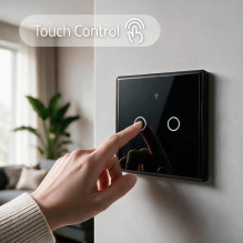 Qoltec 52712 Smart Touch 2-Gang Šviesa Switch, Wi-Fi, laikmatis, Tuya, Smart, Tempered Glass