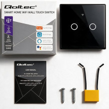Qoltec 52712 Smart Touch 2-Gang Šviesa Switch, Wi-Fi, laikmatis, Tuya, Smart, Tempered Glass