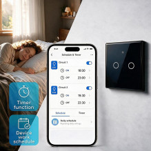 Qoltec 52712 Smart Touch 2-Gang Šviesa Switch, Wi-Fi, laikmatis, Tuya, Smart, Tempered Glass