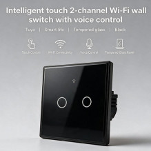 Qoltec 52712 Smart Touch 2-Gang Šviesa Switch, Wi-Fi, laikmatis, Tuya, Smart, Tempered Glass