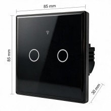 Qoltec 52712 Smart Touch 2-Gang Šviesa Switch, Wi-Fi, laikmatis, Tuya, Smart, Tempered Glass