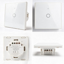 Qoltec 52715 Smart Touch 1-Gang Light Switch , Wi-Fi , Timer , Tuya , Smart Life , Tempered Glass , White