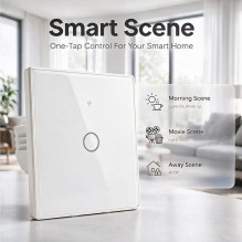 Qoltec 52715 Smart Touch 1-Gang Šviesa Switch, Wi-Fi, laikmatis, Tuya, Smart, Tempered Glass balta Qoltec 52715 Smart Touch 1-Gang Šviesa Switch, Wi-Fi, laikmatis, Tuya, Smart, Tempered Glass balta