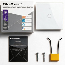 Qoltec 52715 Smart Touch 1-Gang Šviesa Switch, Wi-Fi, laikmatis, Tuya, Smart, Tempered Glass balta Qoltec 52715 Smart Touch 1-Gang Šviesa Switch, Wi-Fi, laikmatis, Tuya, Smart, Tempered Glass balta