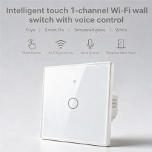 Qoltec 52715 Smart Touch 1-Gang Šviesa Switch, Wi-Fi, laikmatis, Tuya, Smart, Tempered Glass balta Qoltec 52715 Smart Touch 1-Gang Šviesa Switch, Wi-Fi, laikmatis, Tuya, Smart, Tempered Glass balta