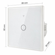 Qoltec 52715 Smart Touch 1-Gang Light Switch , Wi-Fi , Timer , Tuya , Smart Life , Tempered Glass , White