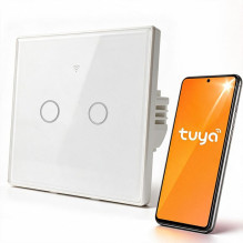 Qoltec 52716 Smart Touch 2-Gang Light Switch , Wi-Fi , Timer , Tuya , Smart Life , Tempered Glass , White Qoltec 52716 Smart Touch 2-Gang Light Switch , Wi-Fi , Timer , Tuya , Smart Life , Tempered Glass , White
