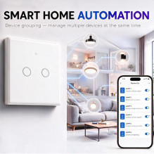 Qoltec 52716 Smart Touch 2-Gang Šviesa Switch, Wi-Fi, Laikmatis, Tuya, Smart, Balta Tempered Glass