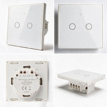 Qoltec 52716 Smart Touch 2-Gang Šviesa Switch, Wi-Fi, Laikmatis, Tuya, Smart, Balta Tempered Glass