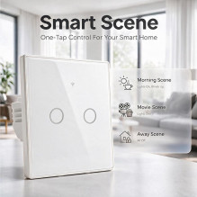 Qoltec 52716 Smart Touch 2-Gang Light Switch , Wi-Fi , Timer , Tuya , Smart Life , Tempered Glass , White Qoltec 52716 Smart Touch 2-Gang Light Switch , Wi-Fi , Timer , Tuya , Smart Life , Tempered Glass , White