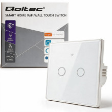Qoltec 52716 Smart Touch 2-Gang Light Switch , Wi-Fi , Timer , Tuya , Smart Life , Tempered Glass , White Qoltec 52716 Smart Touch 2-Gang Light Switch , Wi-Fi , Timer , Tuya , Smart Life , Tempered Glass , White