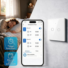 Qoltec 52716 Smart Touch 2-Gang Šviesa Switch, Wi-Fi, Laikmatis, Tuya, Smart, Balta Tempered Glass