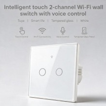 Qoltec 52716 Smart Touch 2-Gang Light Switch , Wi-Fi , Timer , Tuya , Smart Life , Tempered Glass , White Qoltec 52716 Smart Touch 2-Gang Light Switch , Wi-Fi , Timer , Tuya , Smart Life , Tempered Glass , White