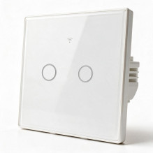 Qoltec 52716 Smart Touch 2-Gang Šviesa Switch, Wi-Fi, Laikmatis, Tuya, Smart, Balta Tempered Glass