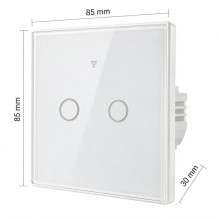 Qoltec 52716 Smart Touch 2-Gang Šviesa Switch, Wi-Fi, Laikmatis, Tuya, Smart, Balta Tempered Glass