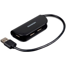 Axagon Handy four-port USB 2.0 hub with a permanently connected USB cable. Black.