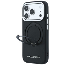 KARL LAGERFELD case for IPHONE 18 Pro Max / 17 Pro Max compatible with MagSafe (Ring Stand 360 Saffiano Classic Logo) bl