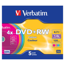 1x5 Verbatim DVD+RW 4,7GB 4x Spalva sparta Surface Plonas dėklas