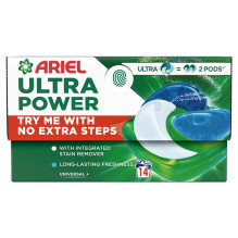 Skalbimo kapsulės Ariel Ultra Power Universal+, 14 vnt.