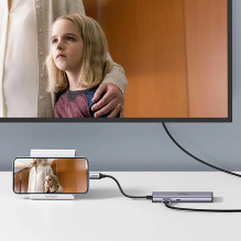 Ugreen CM512 90568 USB-C adapteris - 2× USB-A 3.0 / HDMI / RJ45 / SD ir TF kortelių skaitytuvas / USB-C PD 100 B Pilka Ugreen CM512 90568 USB-C adapteris - 2× USB-A 3.0 / HDMI / RJ45 / SD ir TF kortelių skaitytuvas / USB-C PD 100 B Pilka