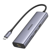 Ugreen CM512 90568 USB-C adapteris - 2× USB-A 3.0 / HDMI / RJ45 / SD ir TF kortelių skaitytuvas / USB-C PD 100 B Pilka Ugreen CM512 90568 USB-C adapteris - 2× USB-A 3.0 / HDMI / RJ45 / SD ir TF kortelių skaitytuvas / USB-C PD 100 B Pilka