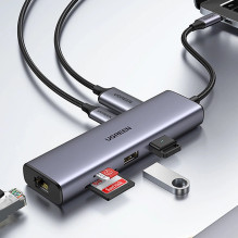 Ugreen CM512 90568 USB-C adapteris - 2× USB-A 3.0 / HDMI / RJ45 / SD ir TF kortelių skaitytuvas / USB-C PD 100 B Pilka Ugreen CM512 90568 USB-C adapteris - 2× USB-A 3.0 / HDMI / RJ45 / SD ir TF kortelių skaitytuvas / USB-C PD 100 B Pilka