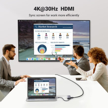 Ugreen CM512 90568 USB-C adapteris - 2× USB-A 3.0 / HDMI / RJ45 / SD ir TF kortelių skaitytuvas / USB-C PD 100 B Pilka Ugreen CM512 90568 USB-C adapteris - 2× USB-A 3.0 / HDMI / RJ45 / SD ir TF kortelių skaitytuvas / USB-C PD 100 B Pilka