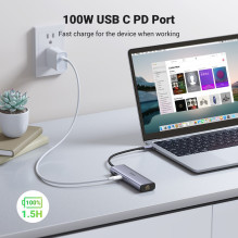 Ugreen CM512 90568 USB-C adapteris - 2× USB-A 3.0 / HDMI / RJ45 / SD ir TF kortelių skaitytuvas / USB-C PD 100 B Pilka Ugreen CM512 90568 USB-C adapteris - 2× USB-A 3.0 / HDMI / RJ45 / SD ir TF kortelių skaitytuvas / USB-C PD 100 B Pilka