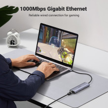 Ugreen CM512 90568 USB-C adapteris - 2× USB-A 3.0 / HDMI / RJ45 / SD ir TF kortelių skaitytuvas / USB-C PD 100 B Pilka Ugreen CM512 90568 USB-C adapteris - 2× USB-A 3.0 / HDMI / RJ45 / SD ir TF kortelių skaitytuvas / USB-C PD 100 B Pilka