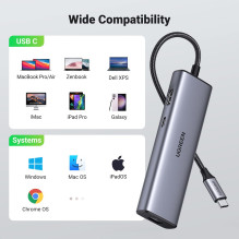 Ugreen CM512 90568 USB-C adapteris - 2× USB-A 3.0 / HDMI / RJ45 / SD ir TF kortelių skaitytuvas / USB-C PD 100 B Pilka Ugreen CM512 90568 USB-C adapteris - 2× USB-A 3.0 / HDMI / RJ45 / SD ir TF kortelių skaitytuvas / USB-C PD 100 B Pilka