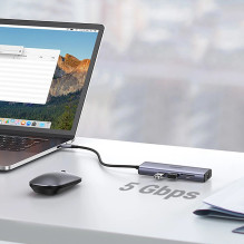 Ugreen CM512 90568 USB-C adapteris - 2× USB-A 3.0 / HDMI / RJ45 / SD ir TF kortelių skaitytuvas / USB-C PD 100 B Pilka Ugreen CM512 90568 USB-C adapteris - 2× USB-A 3.0 / HDMI / RJ45 / SD ir TF kortelių skaitytuvas / USB-C PD 100 B Pilka