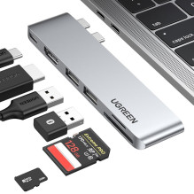 Ugreen 80856 nešiojamojo kompiuterio dokas / prievadų replikatorius 2 x USB 3.2 2 kartos (3.1 2 kartos) C tipo aliuminis