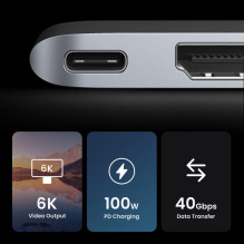 Ugreen 80856 nešiojamojo kompiuterio dokas / prievadų replikatorius 2 x USB 3.2 2 kartos (3.1 2 kartos) C tipo aliuminis